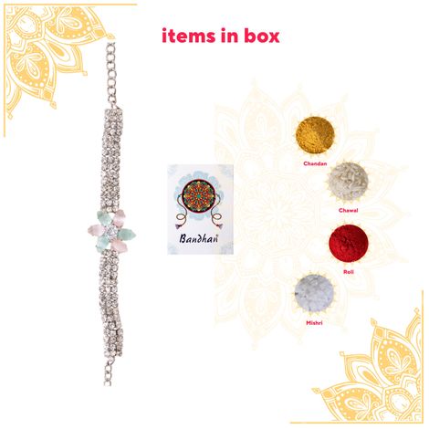 American Diamond Designer Bracelet Rakhi With Colored Stones (BANDHAN)