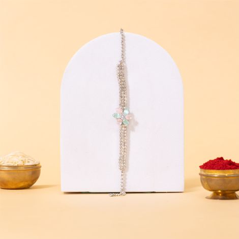 American Diamond Designer Bracelet Rakhi With Colored Stones (BANDHAN)