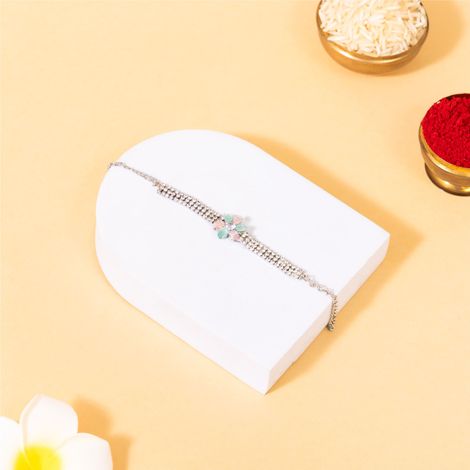 American Diamond Designer Bracelet Rakhi With Colored Stones (BANDHAN)