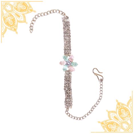 American Diamond Designer Bracelet Rakhi With Colored Stones (BANDHAN)