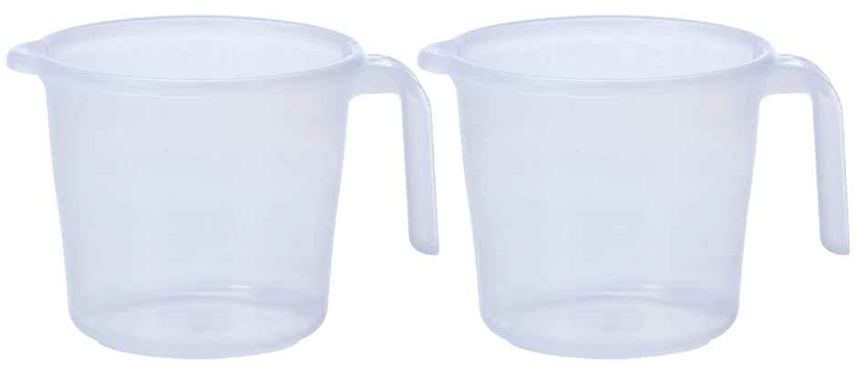 Kuber Industries Pack of 2 Virgin Plastic Bath Mug | Transparent & Unbreakable | 1100 ml | White