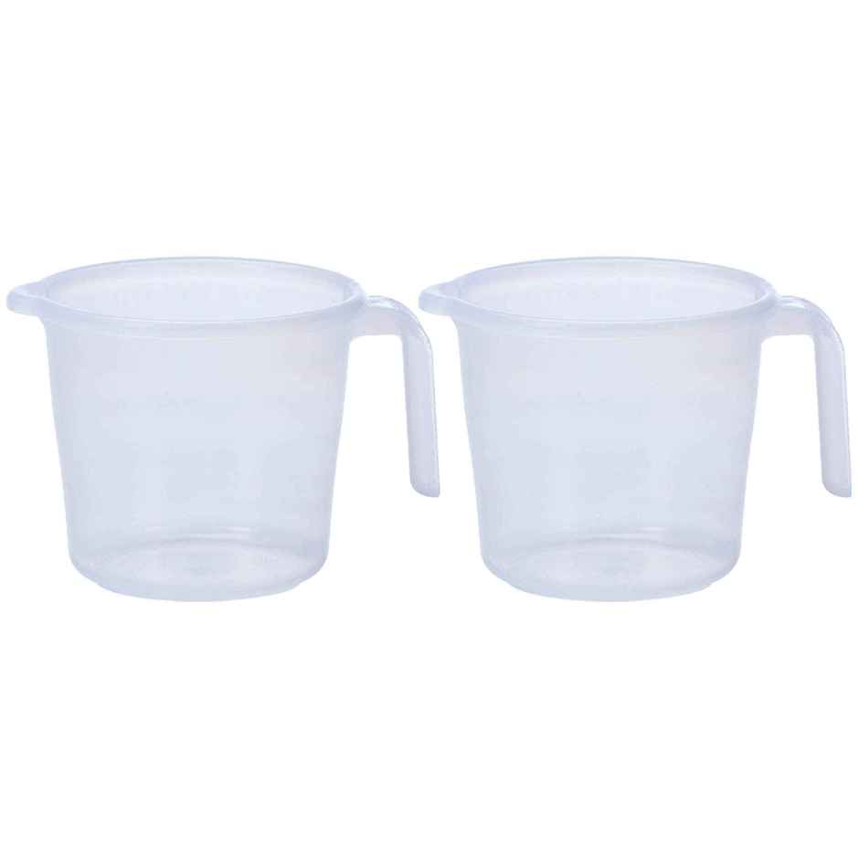 Kuber Industries Pack of 2 Virgin Plastic Bath Mug | Transparent & Unbreakable | 1100 ml | White