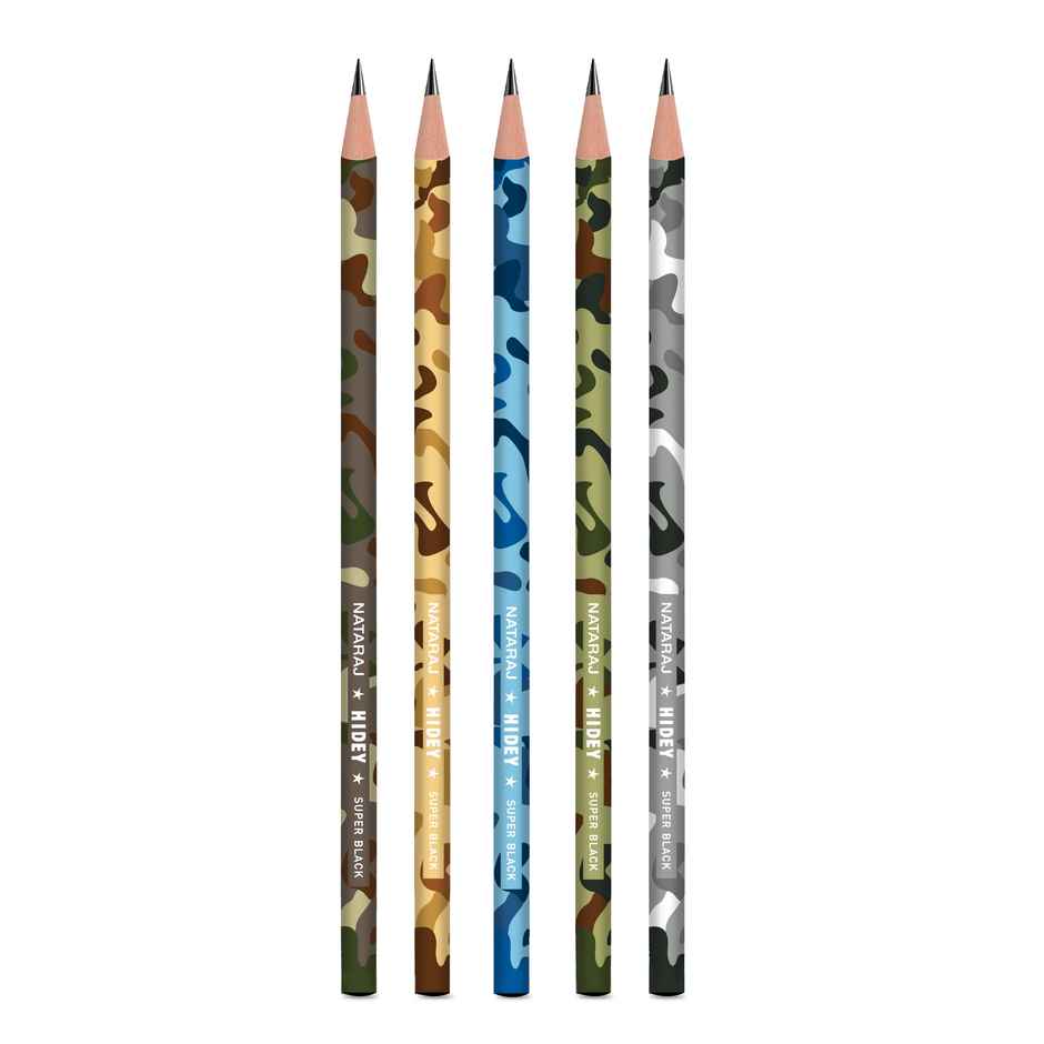 Nataraj Hidey Camouflage Pencil | Super Black Lead for Dark Writing | Soft Wood | 10 Pcs