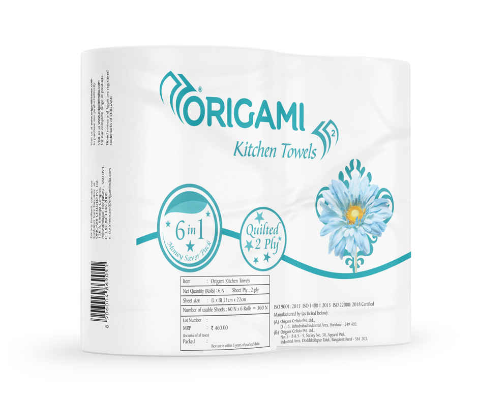 Origami 2Ply 6 in 1 Kitchen Tissue Roll | 60 Pulls Per Roll
