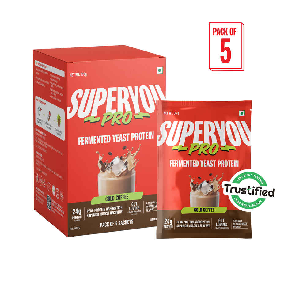 SuperYou Pro Cold Coffee Fermented Yeast Protein Satchets | 24g Protein