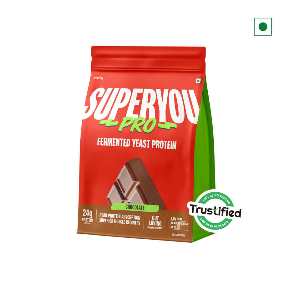 Superyou Pro Fermented Yeast Protein- Chocolate | 24G Protein Per Scoop (1kg) & Superyou Pro Micronised Creatine Monohydrate Kick | 33 Servings | Orange (112g) Combo 
