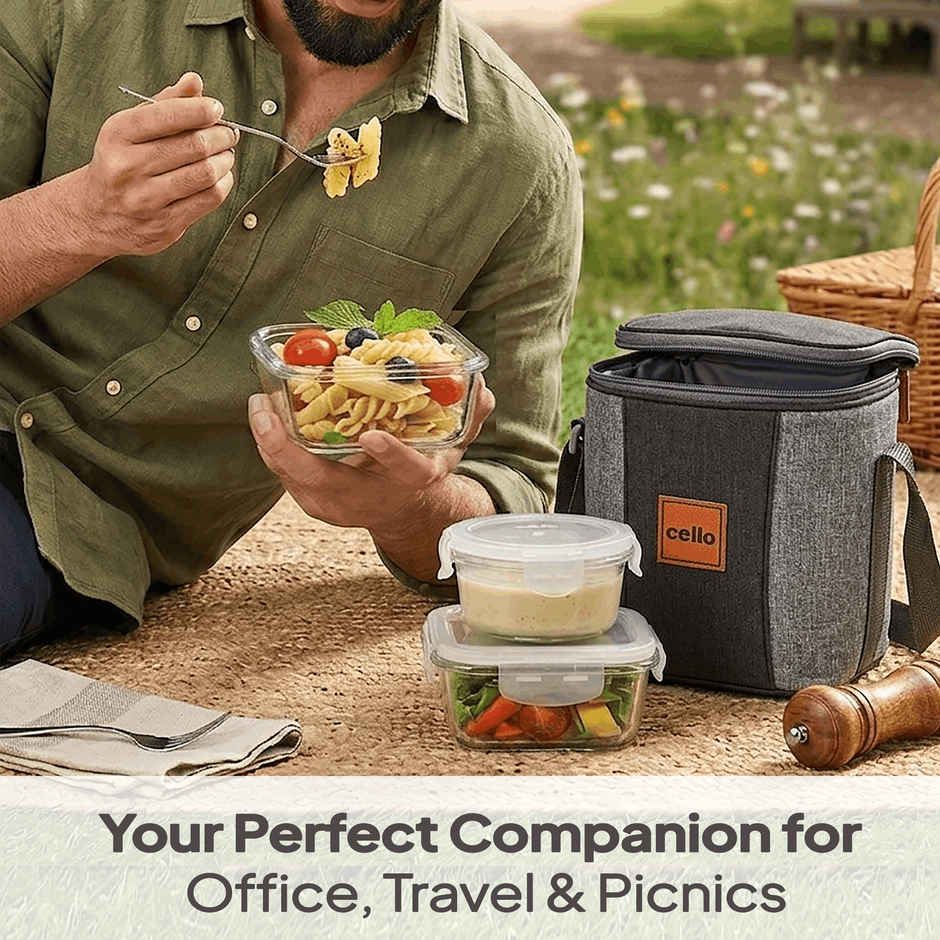 Cello Glassy Mix Lunch Box | Microwavable Borosilicate Glass | 2 x 320 ml and 240 ml | Clear