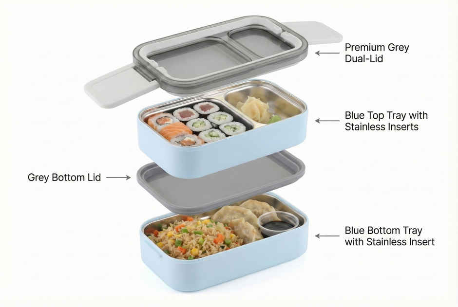 2Mech Stainless Steel Premium Quality 2 Layer Lunchbox | Blue