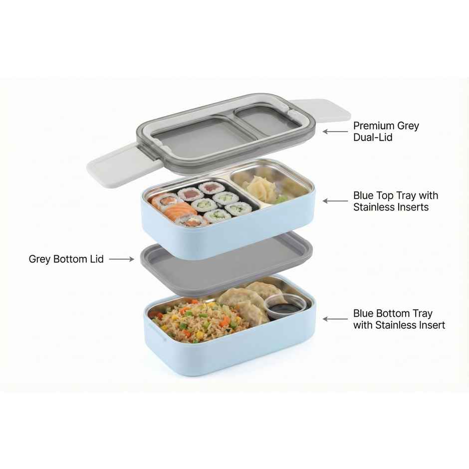 2Mech Stainless Steel Premium Quality 2 Layer Lunchbox | Blue