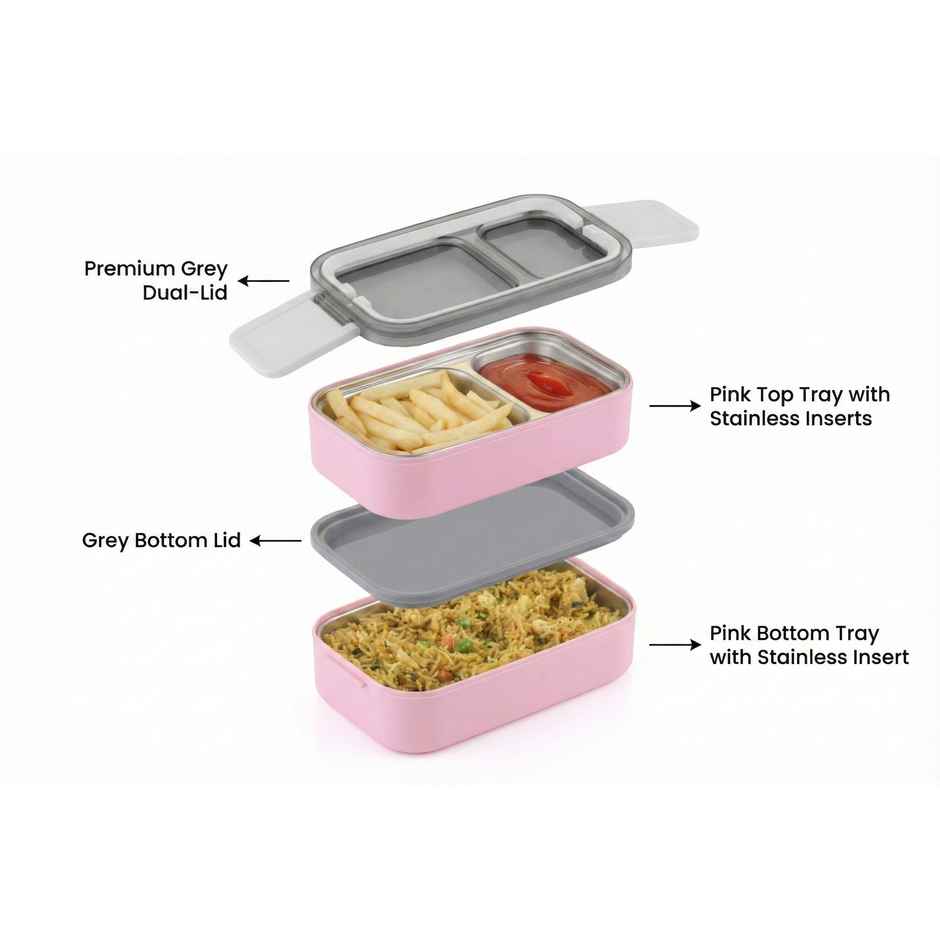 2Mech Stainless Steel Premium Quality 2 layer Lunchbox | Pink