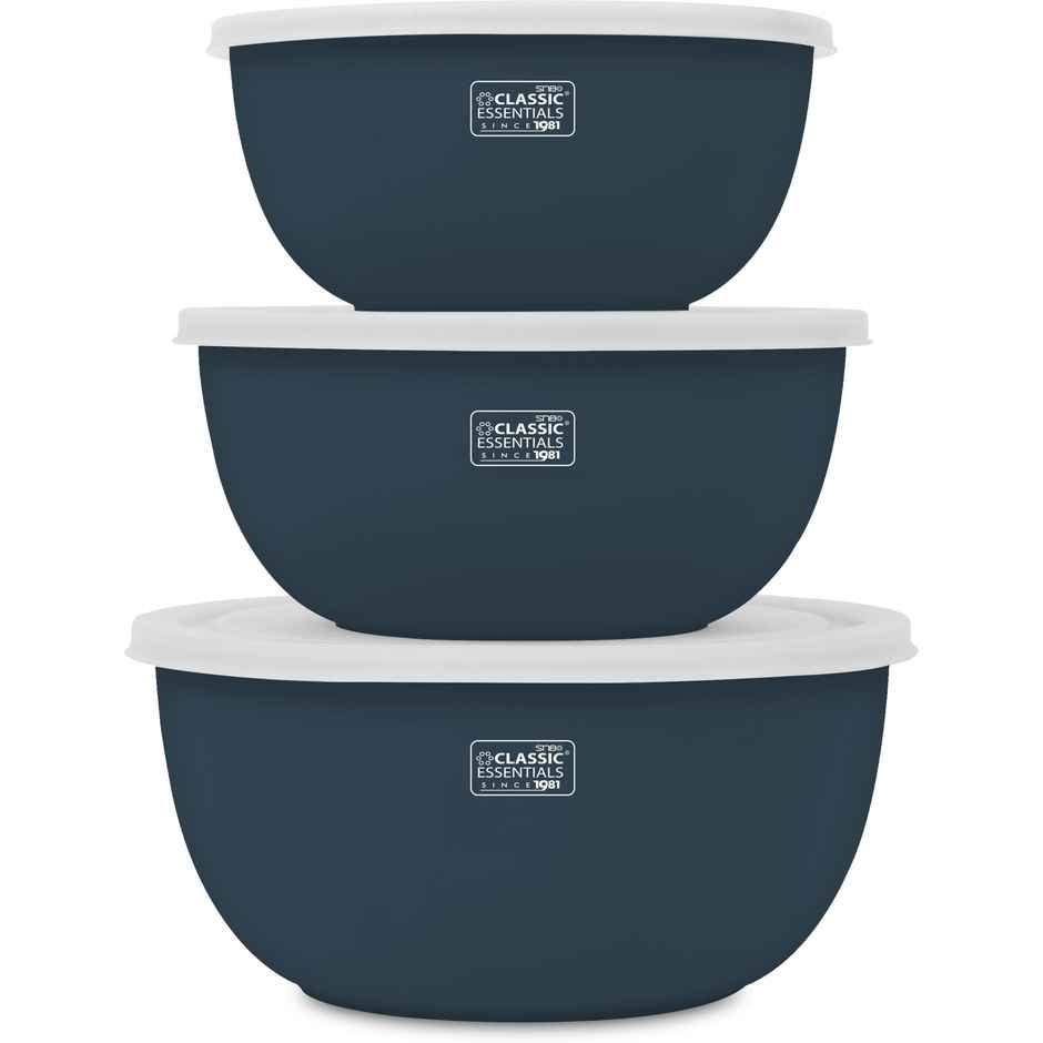 Classic Essentials Stainless Steel Microwave Safe Mixing Bowl Set of 3 Dark Blue