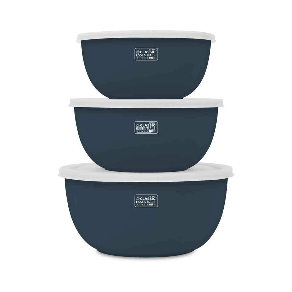Classic Essentials Stainless Steel Microwave Safe Mixing Bowl Set of 3 Dark Blue