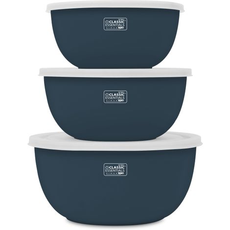 Classic Essentials Stainless Steel Microwave Safe Mixing Bowl Set of 3 Dark Blue