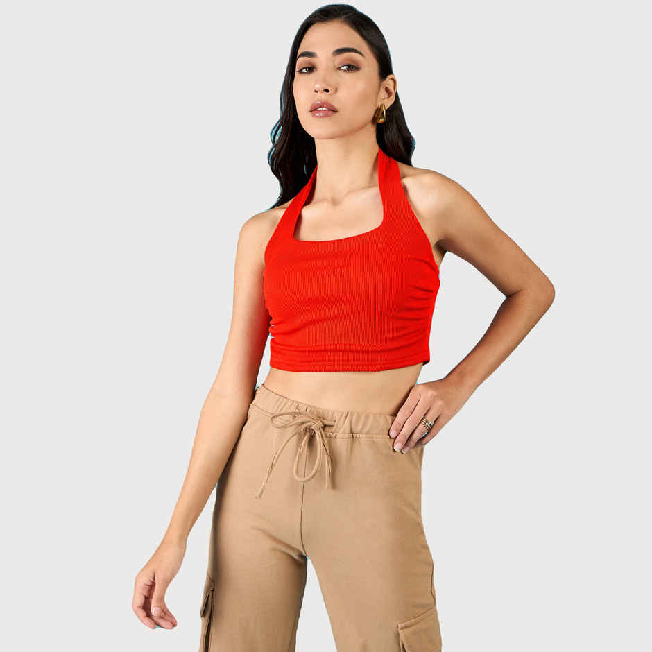 Uptownie Women's Stretchable Square Neck Halter Top | 120018896 | Orange - XL