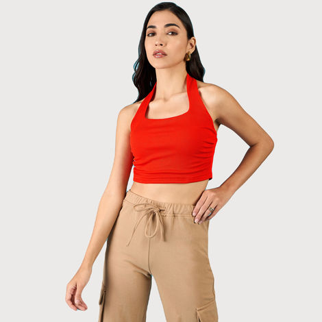 Uptownie Women's Stretchable Square Neck Halter Top | 120018896 | Orange - XL