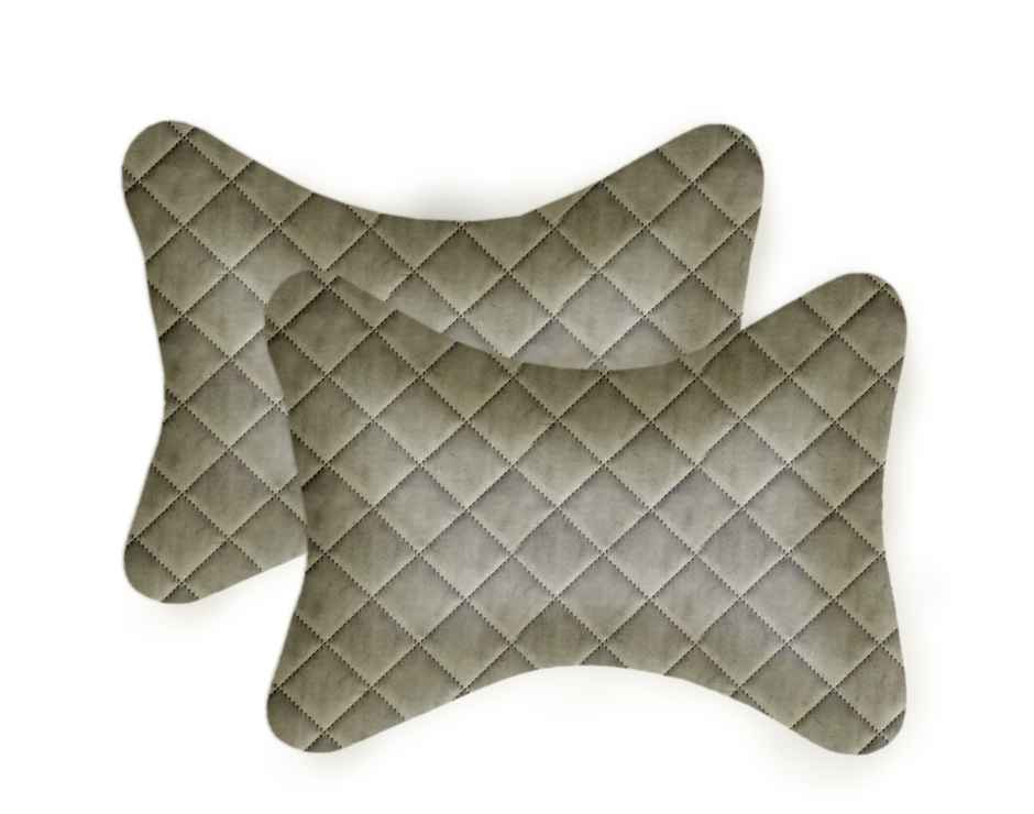 Lushomes Car Neck Rest Pillow - Grey | Premium Quilted Velvet | 6 x 10 inch