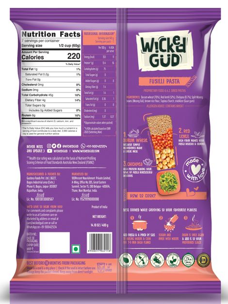 Wickedgud Fusilli Pasta Made With Durum Wheat