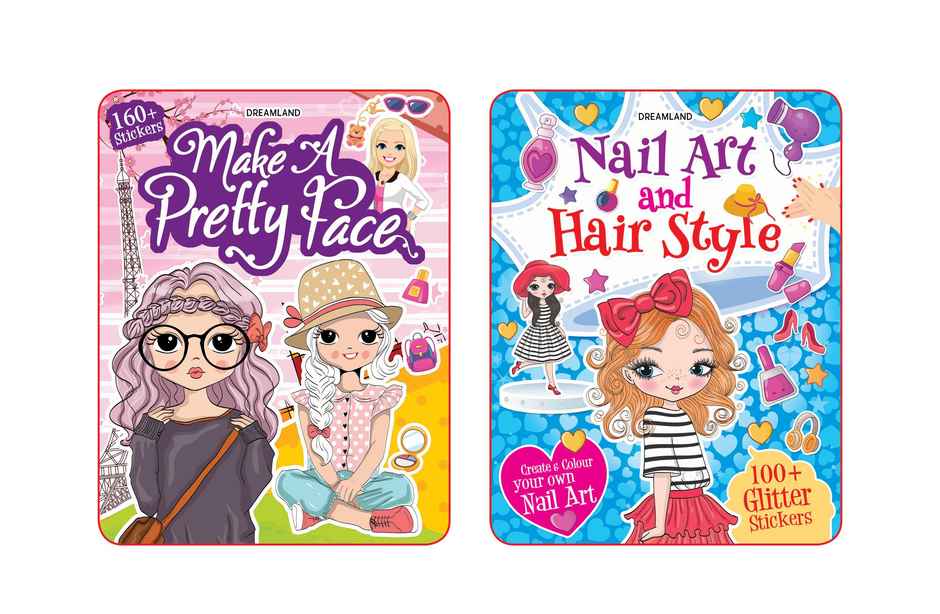 Make A Pretty Face And Nail Art, Hair Style 2 Books Gift Pack|Books For Kid|Gift For Girl, 88 Pages