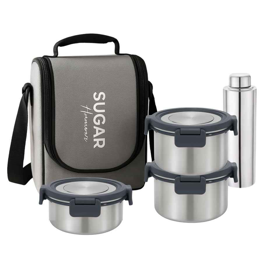 Sugar Homeware Steelock Combo Containers with Stainless Steel Bottle and Insulated Bag