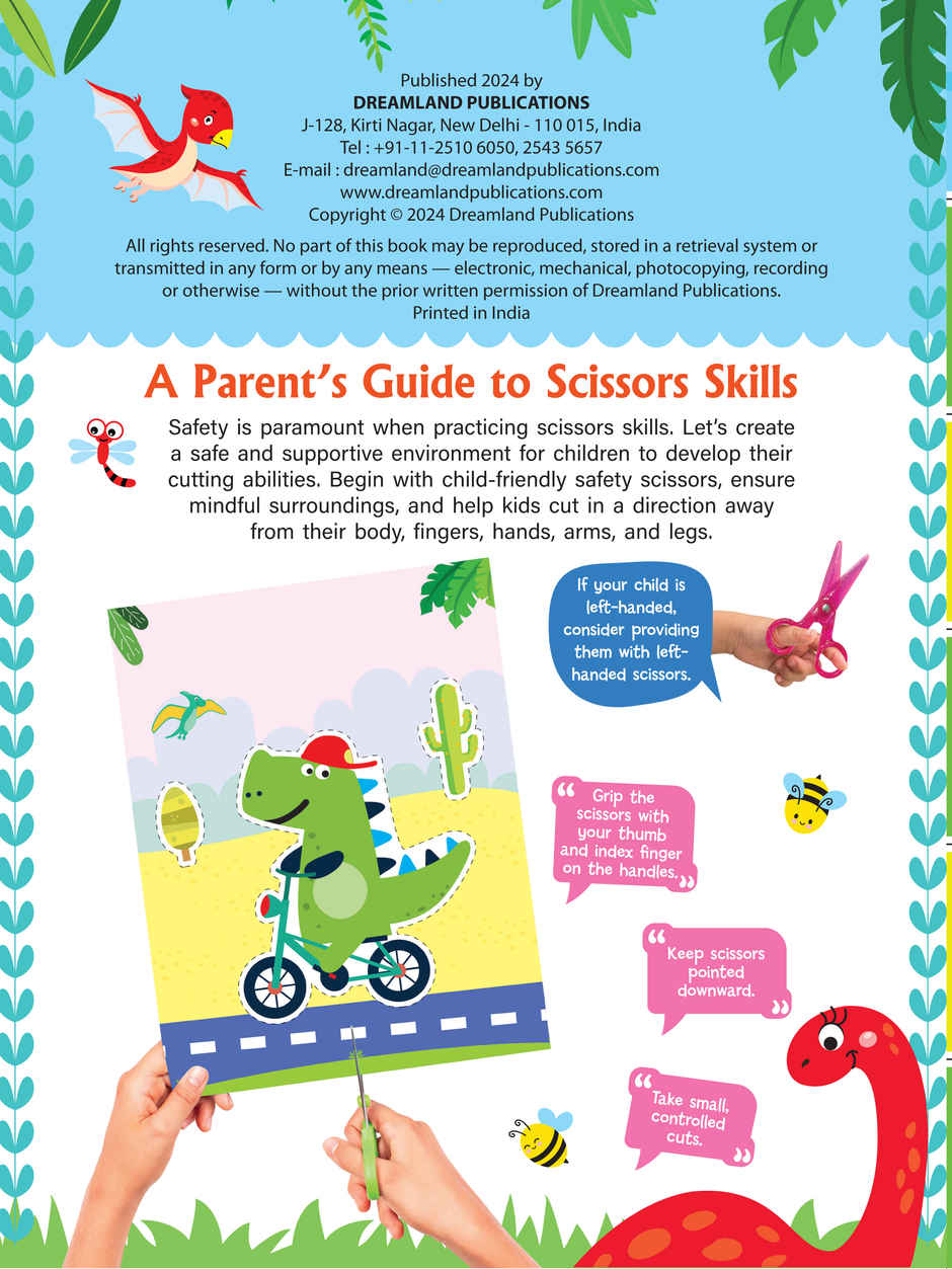 Daring Dino Scissors Skills Activity Book for Age 4 - 7Y | With Child- Safe Scissors, Games & Mask