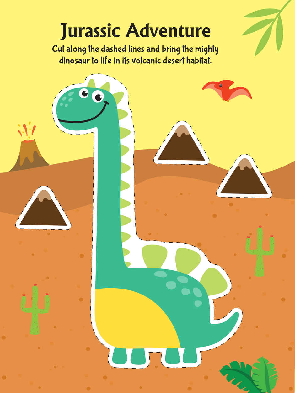 Daring Dino Scissors Skills Activity Book for Age 4 - 7Y | With Child- Safe Scissors, Games & Mask