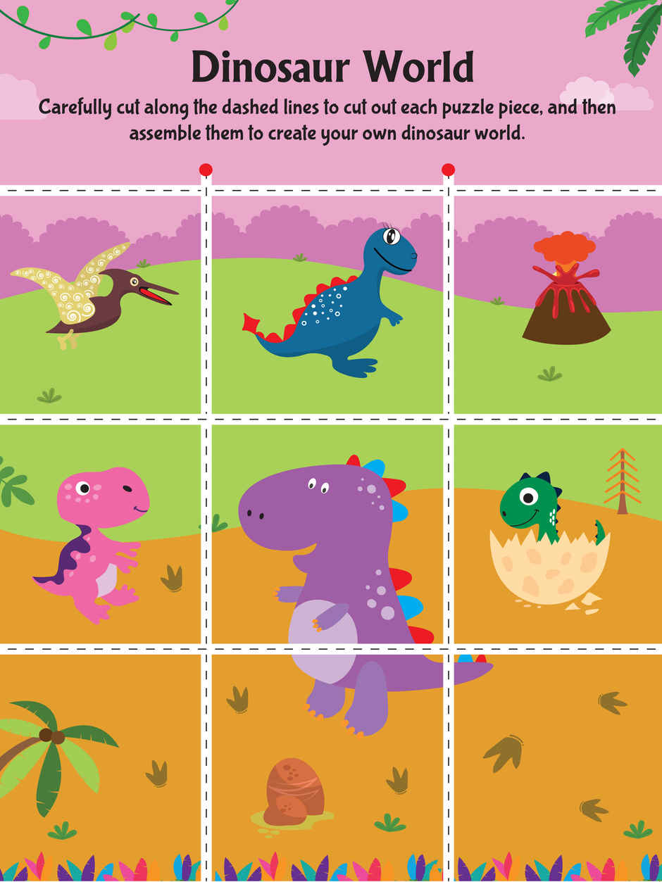 Daring Dino Scissors Skills Activity Book for Age 4 - 7Y | With Child- Safe Scissors, Games & Mask