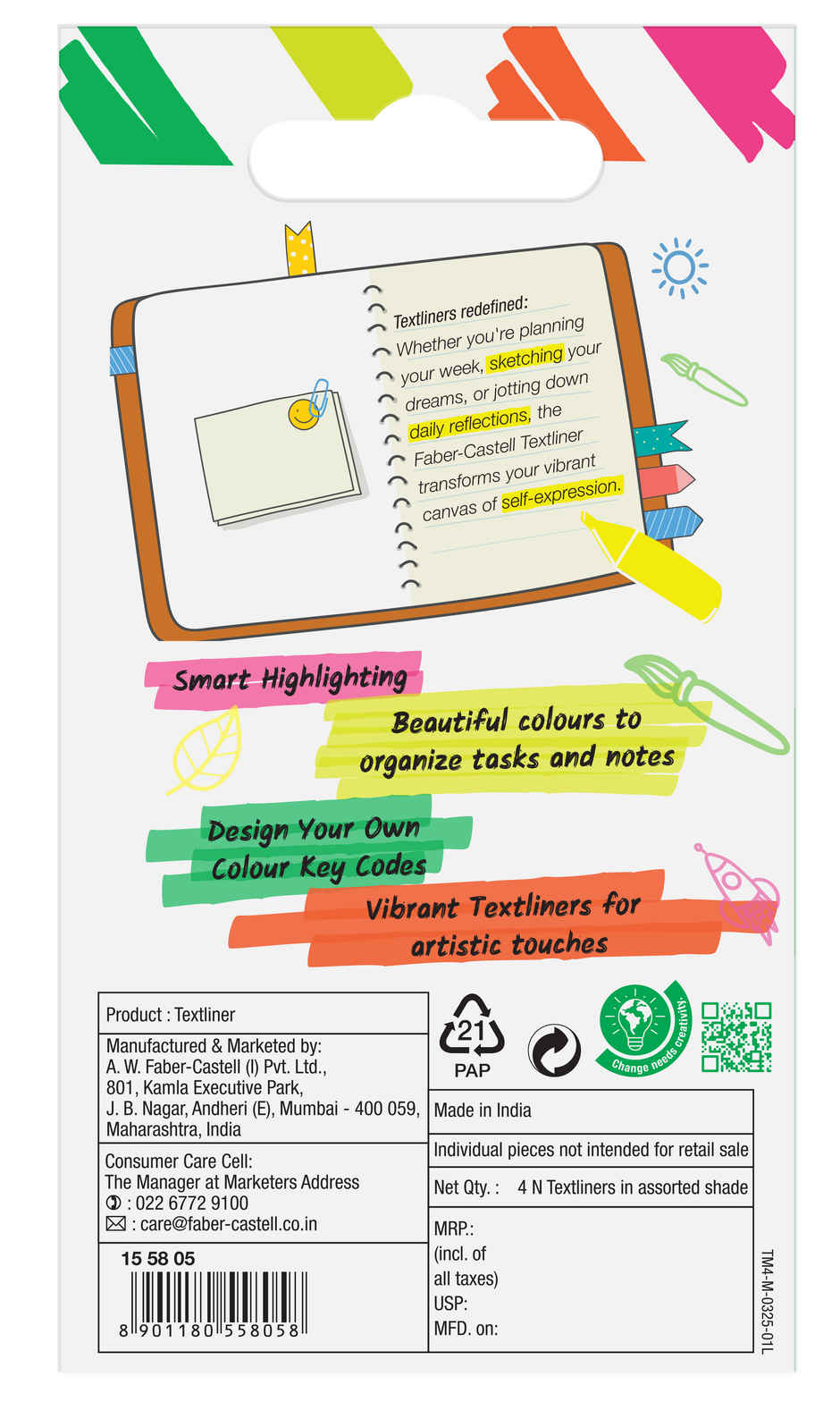 Faber-Castell | Mini Textliner | Assorted Monobox | Pack of 4