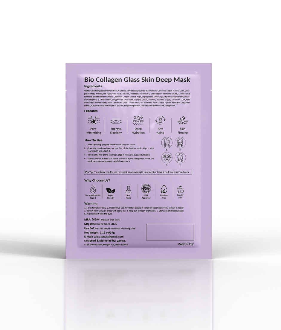 Pikwin Bio Collagen Face Sheet Mask | Korean Glass Skin Anti Aging Formula
