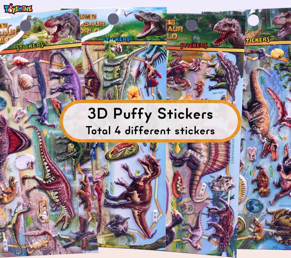 Toyshine Dinosaur Puffy Stickers | 8 Sheets | Reusable