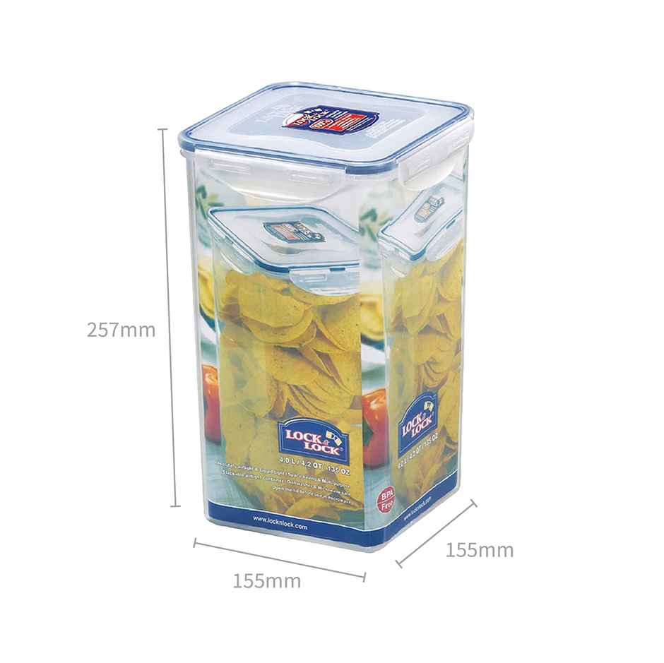 LocknLock HPL822R Classics Square Plastic Airtight Food Storage Containers | Transparent - 4 L