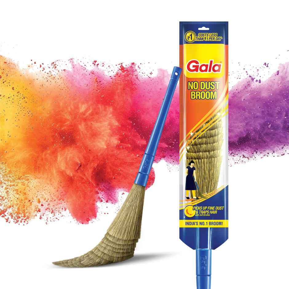 Gala No Dust Floor Cleaning Broom | Jhadu 90cm, Plastic, Blue and Brown