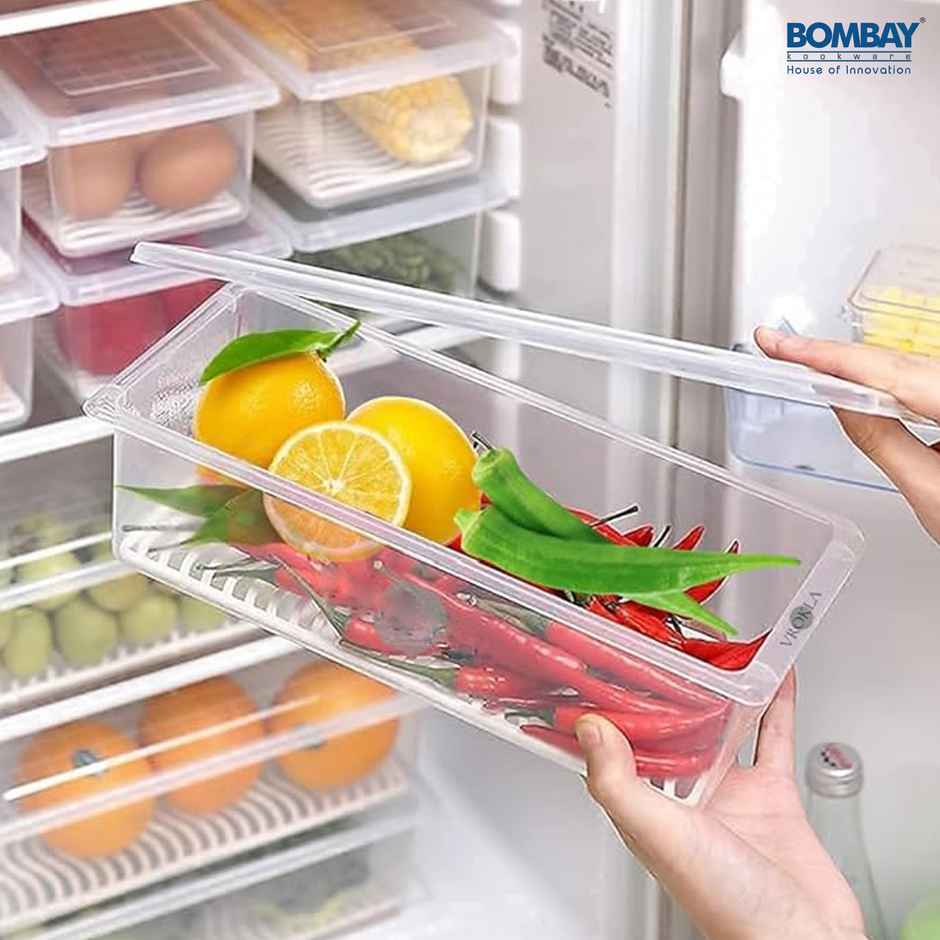 6pcs Fridge Storage Boxes Fridge Organizer with Removable Drain Plate and Lid | 1500 ml