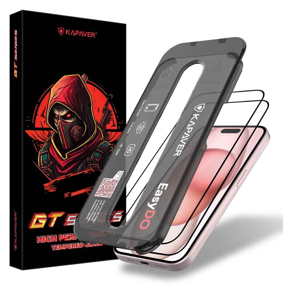 Kapaver Iphone 15 Easy Do Tempered Glass Screen Protector Guard | Gt Series | Clear - 2 Pack