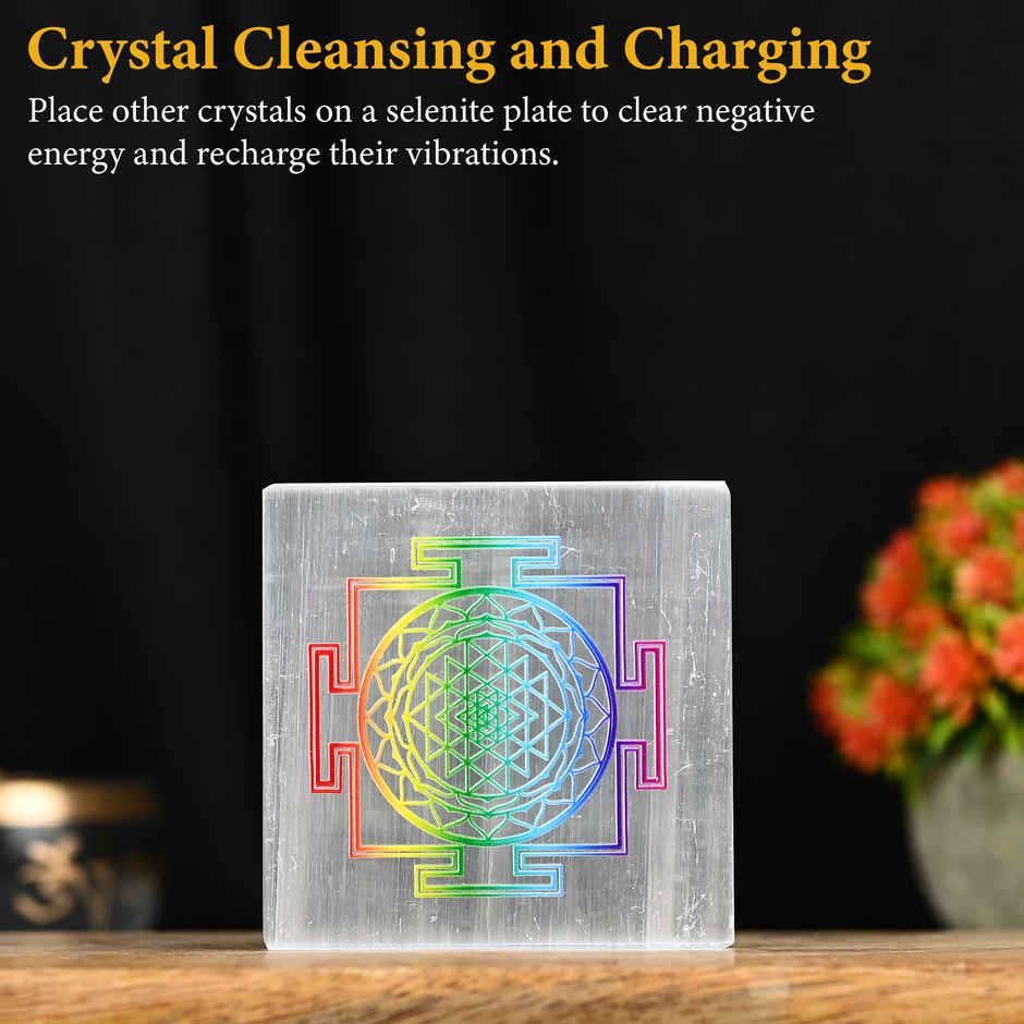 Hindcraft Selenite Charging Plate With Sri Yantra