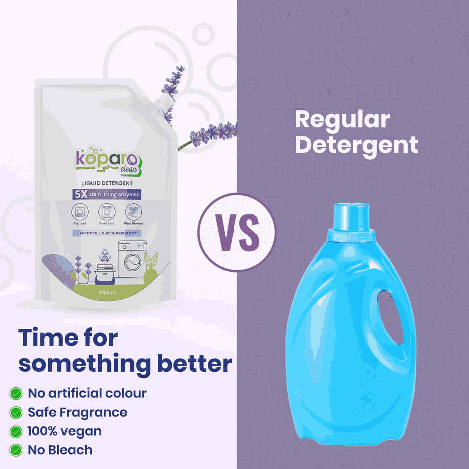 Koparo Clean Lavender & Lilac Front & Top Load Natural Detergent Liquid | Pouch