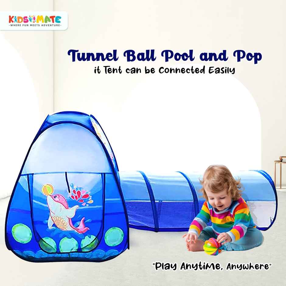 Kidsmate 3-in-1 Tunnel Ball Pool Tent Set for Kids 1-5Y - Indoor/Outdoor Play - Blue