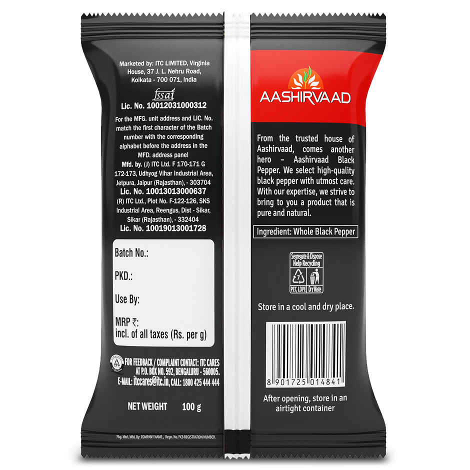 Aashirvaad Black Pepper |  Whole | Peppercorns
