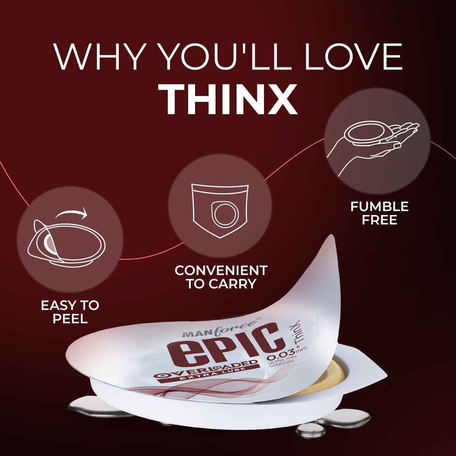 Manforce Epic Thin-X Overloaded Ultra-Thin Extra Lube Condom (1pc) & Manforce Epic Lube Strawberry Flavored Lubricating Gel For Men And Women Water Based Skin Friendly (60ml) Combo