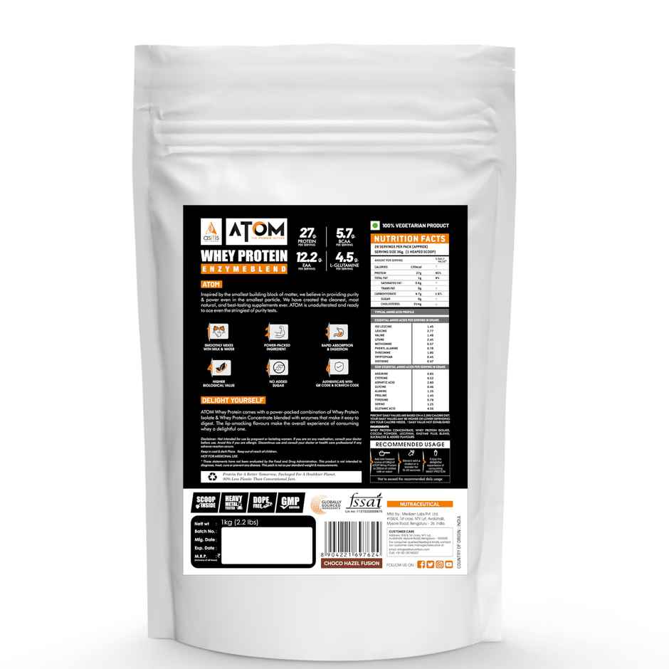AS-IT-IS ATOM Whey Protein 27G Protein Choco Hazel Fusion Combo