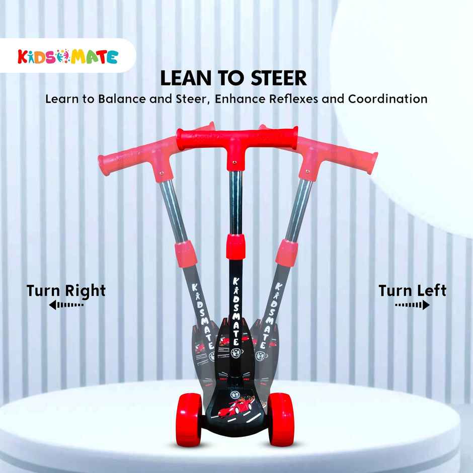 Kidsmate Cruiser Kick Scooter with Broad Wheels & Foldable Design for Kids 2-12Y - Black