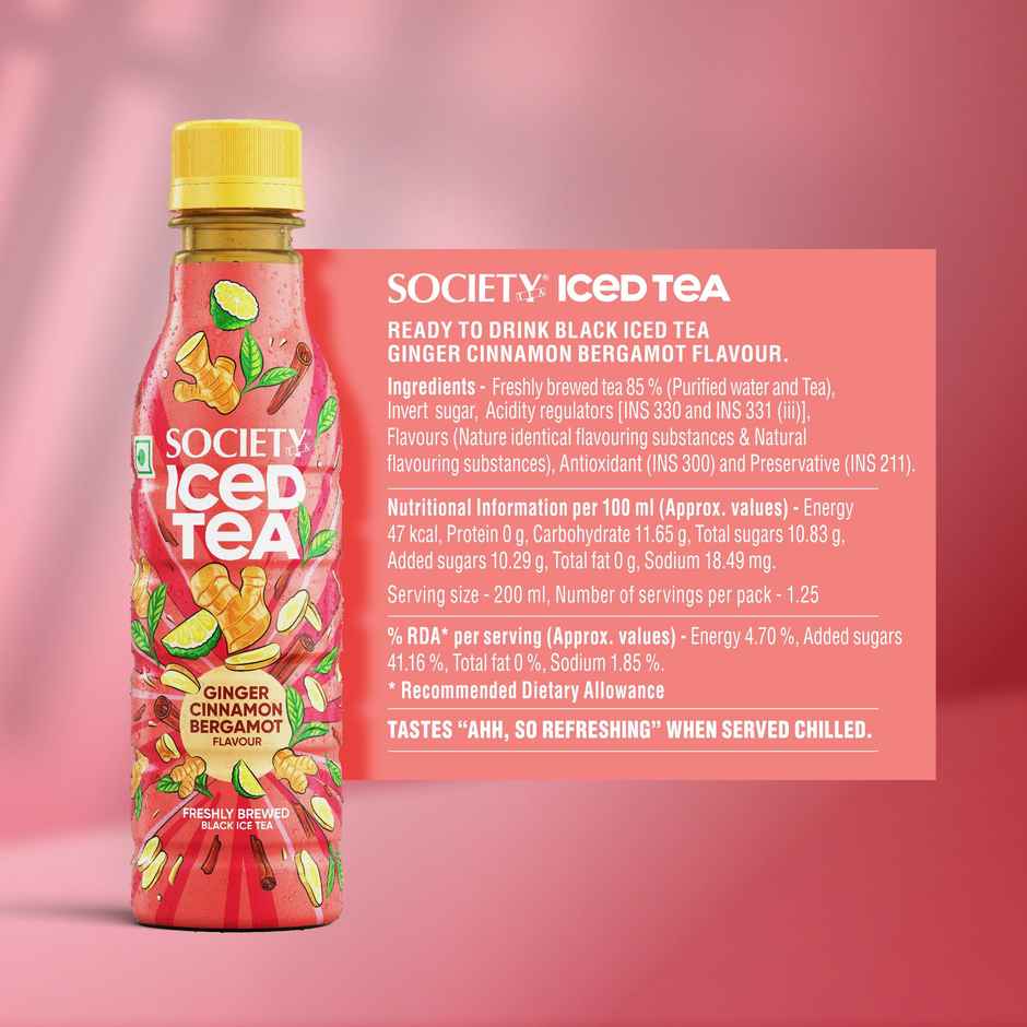 Society Iced Tea Ginger Bergamot Cinnamon Flavour Bottle