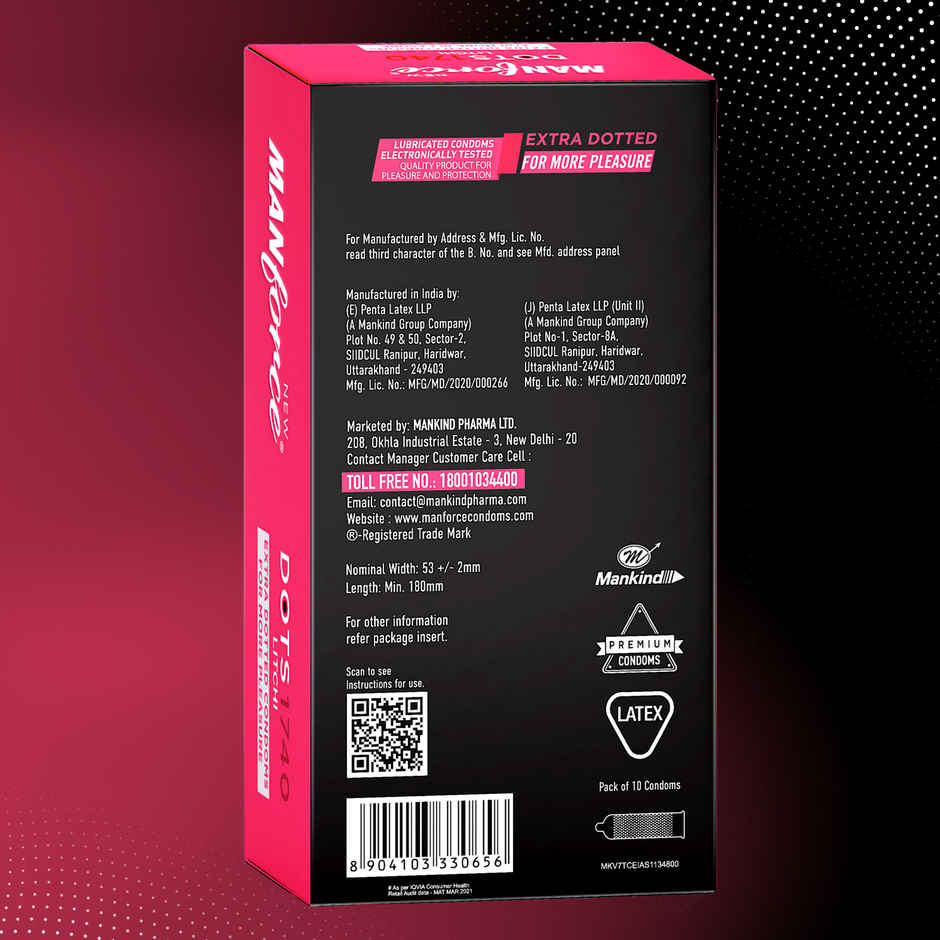 Manforce Extra Dotted (1740 Dots) Litchi Flavoured Condoms (10pc) & Manforce Epic Lube - Aloe-Vera & Litchi (60ml) Combo