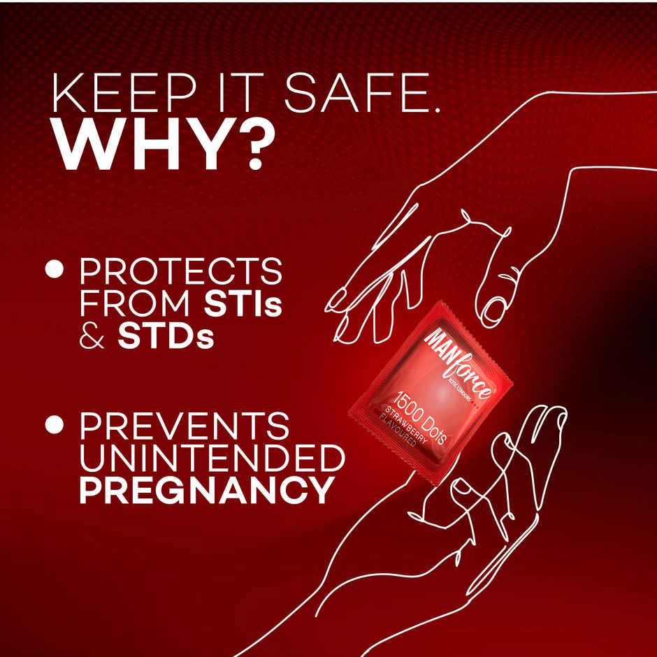 Manforce Xotic Extra Dotted Strawberry Flavoured Condoms (10pc) & Manforce Epic Lube - Aloe-Vera & Litchi (60ml) Combo