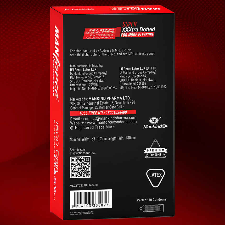 Manforce Xotic Extra Dotted Strawberry Flavoured Condoms (10pc) & Manforce Epic Lube - Aloe-Vera & Litchi (60ml) Combo 