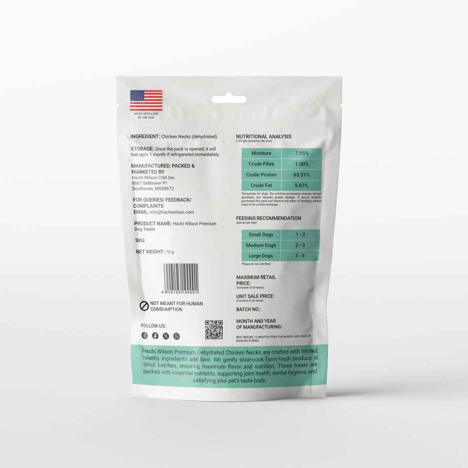 Hachi Wilson Premium Dog Treat Dehydrated Chicken Neck