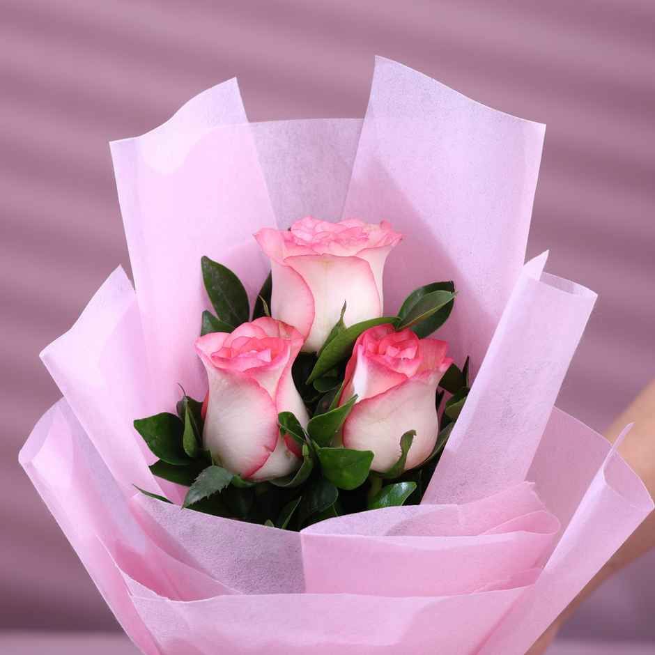 FlowerAura 3 Pink Roses in Pink Paper