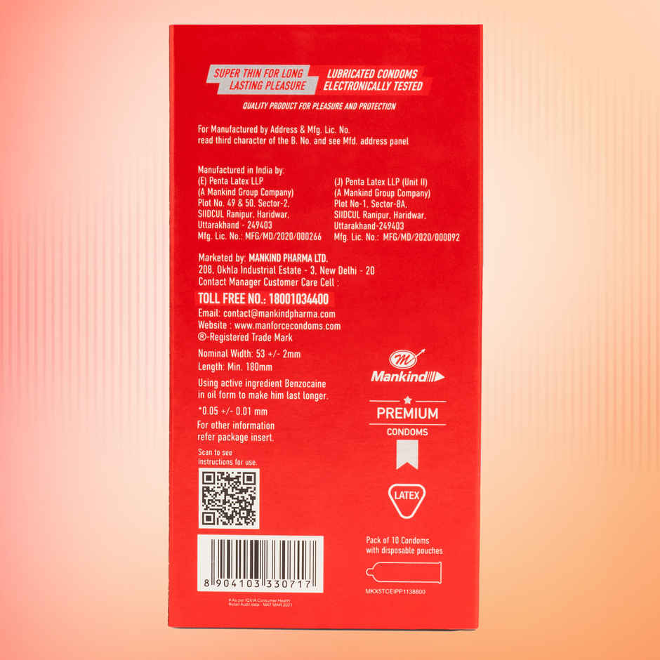 Manforce Epic Pleasure Condoms | Long Lasting, Super Thin, Raspberry Flavour | Disposable