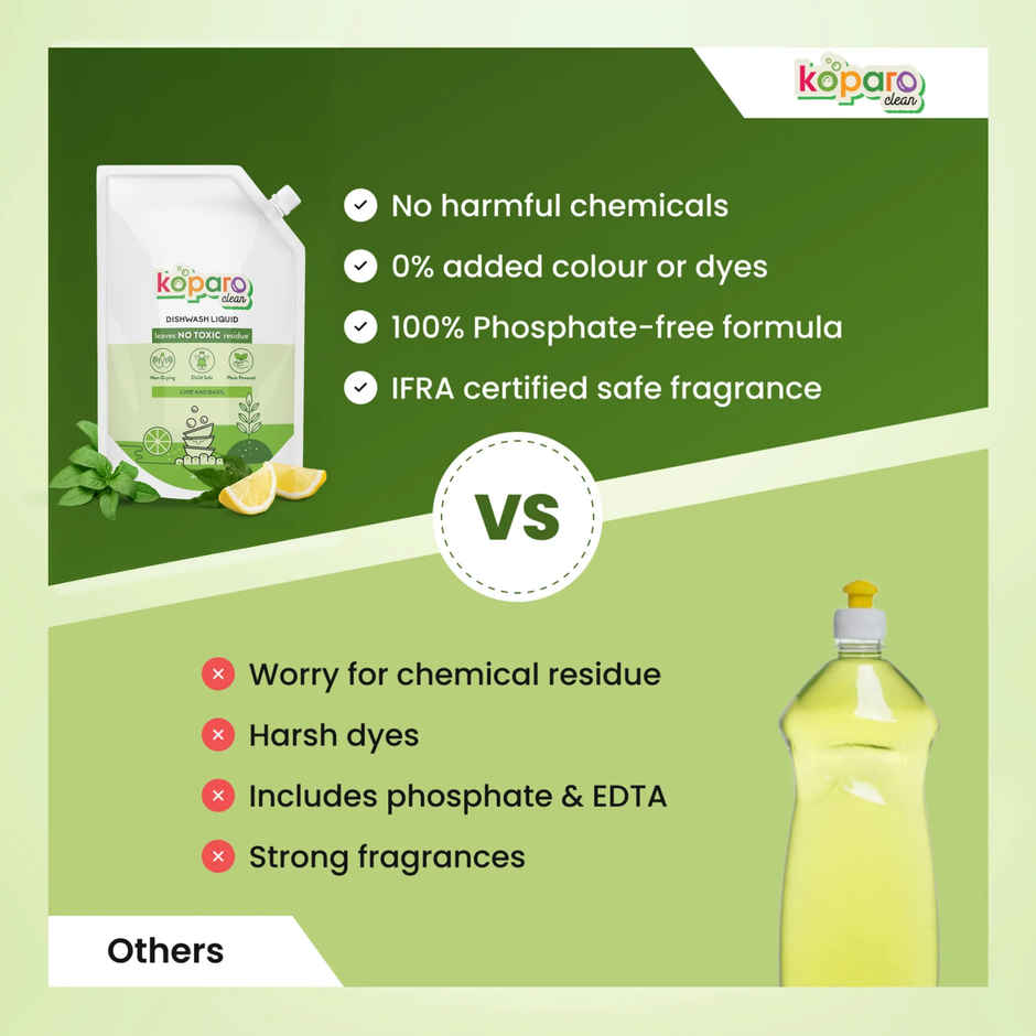 Koparo Clean Jasmine & Rose Floor Cleaner | Marble-Safe & Pet-Safe (1L) & Koparo Clean Dishwash Liquid (2L) Combo