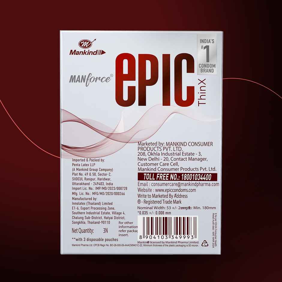 Manforce Epic Thin-X Overloaded Ultra-Thin Extra Lube Condom (1pc) & Manforce Epic Lube Strawberry Flavored Lubricating Gel For Men And Women Water Based Skin Friendly (60ml) Combo