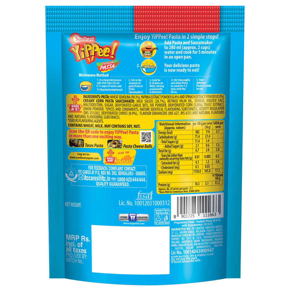 Sunfeast YiPPee! Tricolor Creamy Corn Instant Pasta